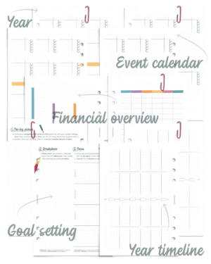 Highlighted year planner set - printable planner refill