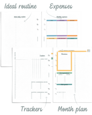 Undated month planner set - printable planner refill