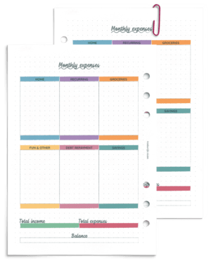 Undated monthly expense tracker page - printable planner refill