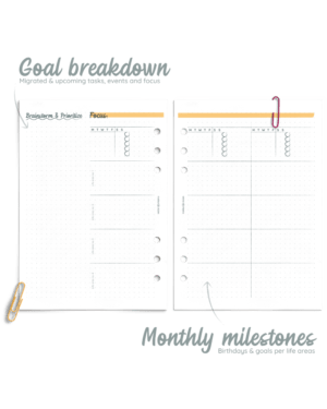 Undated quarter planner spread - printable planner refill